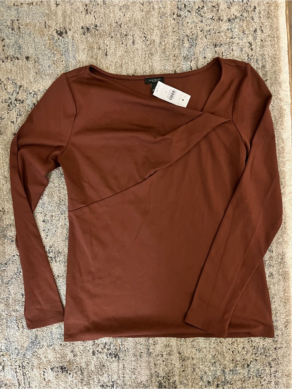Ann Taylor Rust Brown Long-Sleeve Draped Front Top